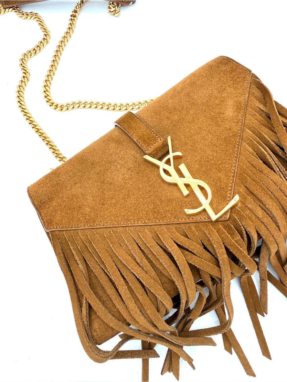 Saint Laurent YSL Tan Brown Suede Fringe Kate Bag with Gold Chain - Picture 5 of 15